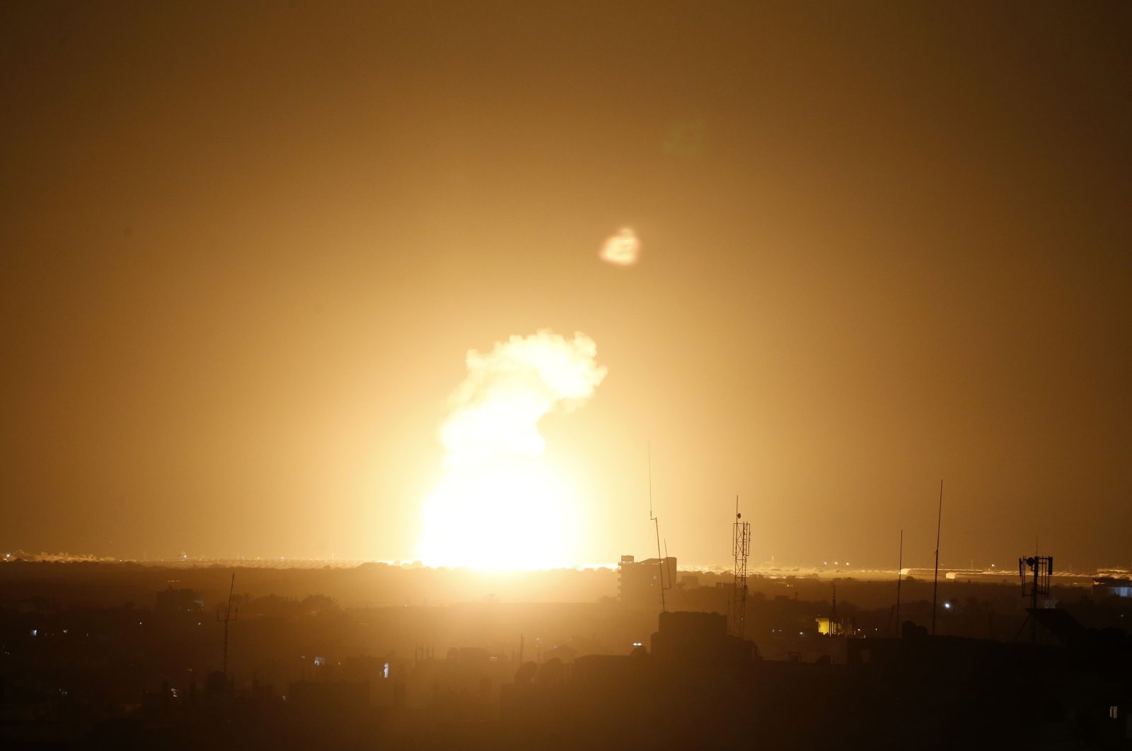 Flames are seen following an Israeli airstrike in the town of Khan Yunis, in the southern Gaza Strip, Nov. 22, 2020. (AFP Photo)