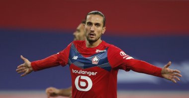 Lille's Yusuf Yazıcı celebrates a goal against Lorient during a Ligue 1 game in Lille, France, Nov. 22, 2020. (Reuters Photo)

