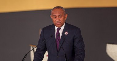 Confederation of African Football (CAF) President Ahmad Ahmad speaks during a World Cup qualification draw in Cairo, Egypt, Jan. 21, 2020. (AFP Photo)