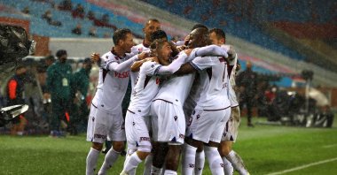 Trabzonspor players celebrate a victory after a Süper Lig match against Erzurumspor, in Trabzon, Turkey, Nov. 22. 2020. (DHA Photo)