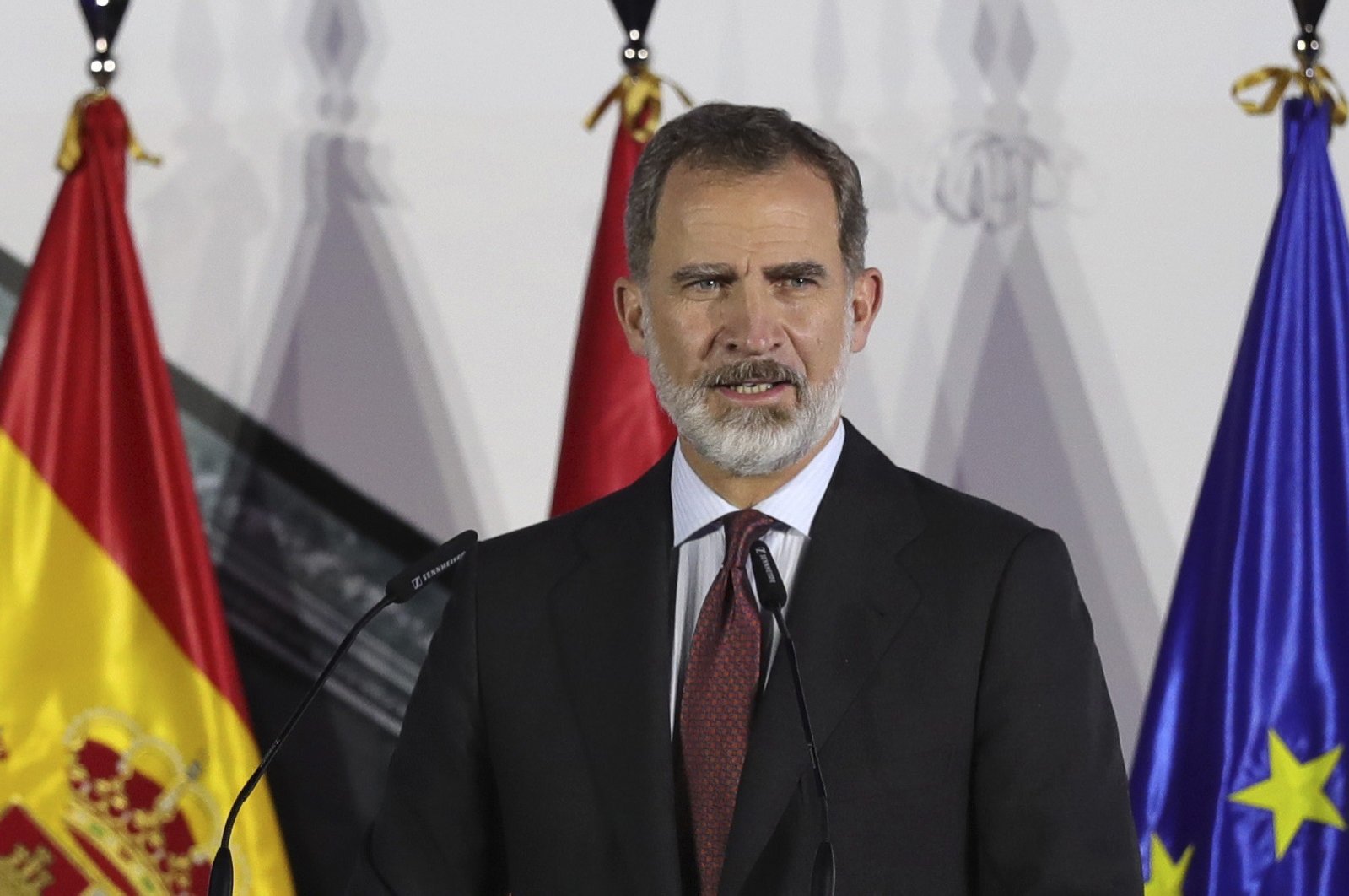 Spain's King Felipe VI delivers a speech at Cibeles Palace in Madrid, Spain, Nov. 19, 2020. (EPA Photo)