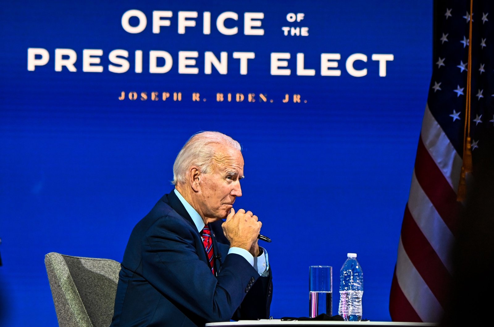 US President-elect Joe Biden participates in a virtual meeting with the United States Conference of Mayors at the Queen in Wilmington, Delaware, on November 23, 2020. (AFP Photo)