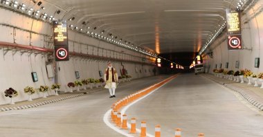 India's Prime Minister Narendra Modi is seen in Atal Tunnel, Manali, Himachal Pradesh, India, Oct. 3, 2020. (AA Photo)