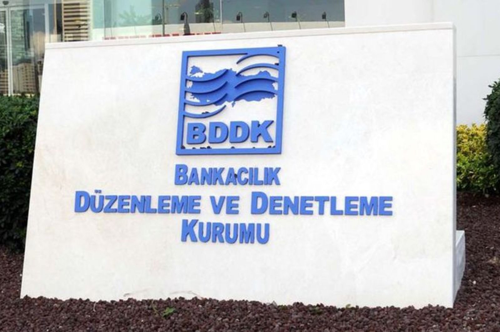 The Banking Regulation and Supervision Agency's (BDDK) logo is seen in front of its headquarters in Istanbul, Turkey.