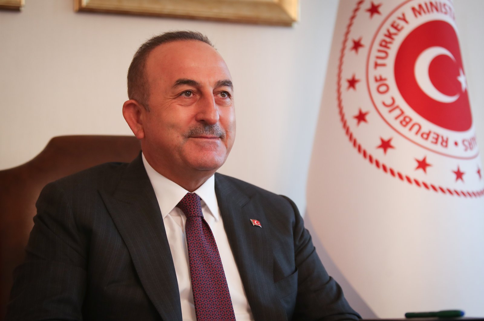 Foreign Minister Mevlüt Çavuşoğlu speaks at a videoconference event in Istanbul, Turkey, Nov. 23, 2020. (AA Photo)