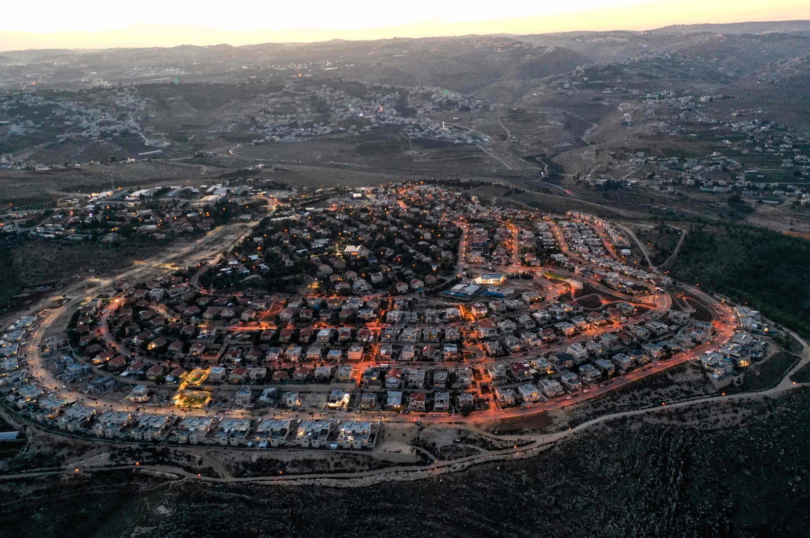 An aerial view of the Israeli settlement of Tekoa in the occupied West Bank, south of Bethlehem, Palestine, Nov. 17, 2020. (AFP Photo)