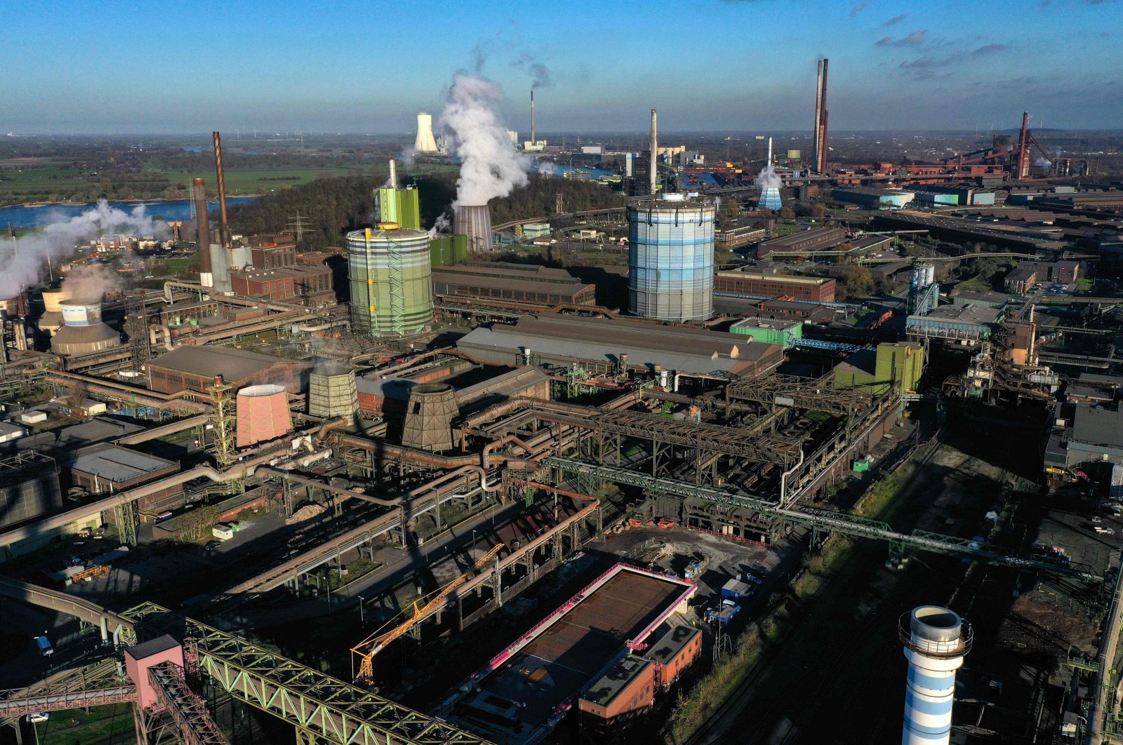 This aerial view shows the plant of German industrial conglomerate ThyssenKrupp in Duisburg, western Germany, Nov. 18, 2020. (AFP Photo)