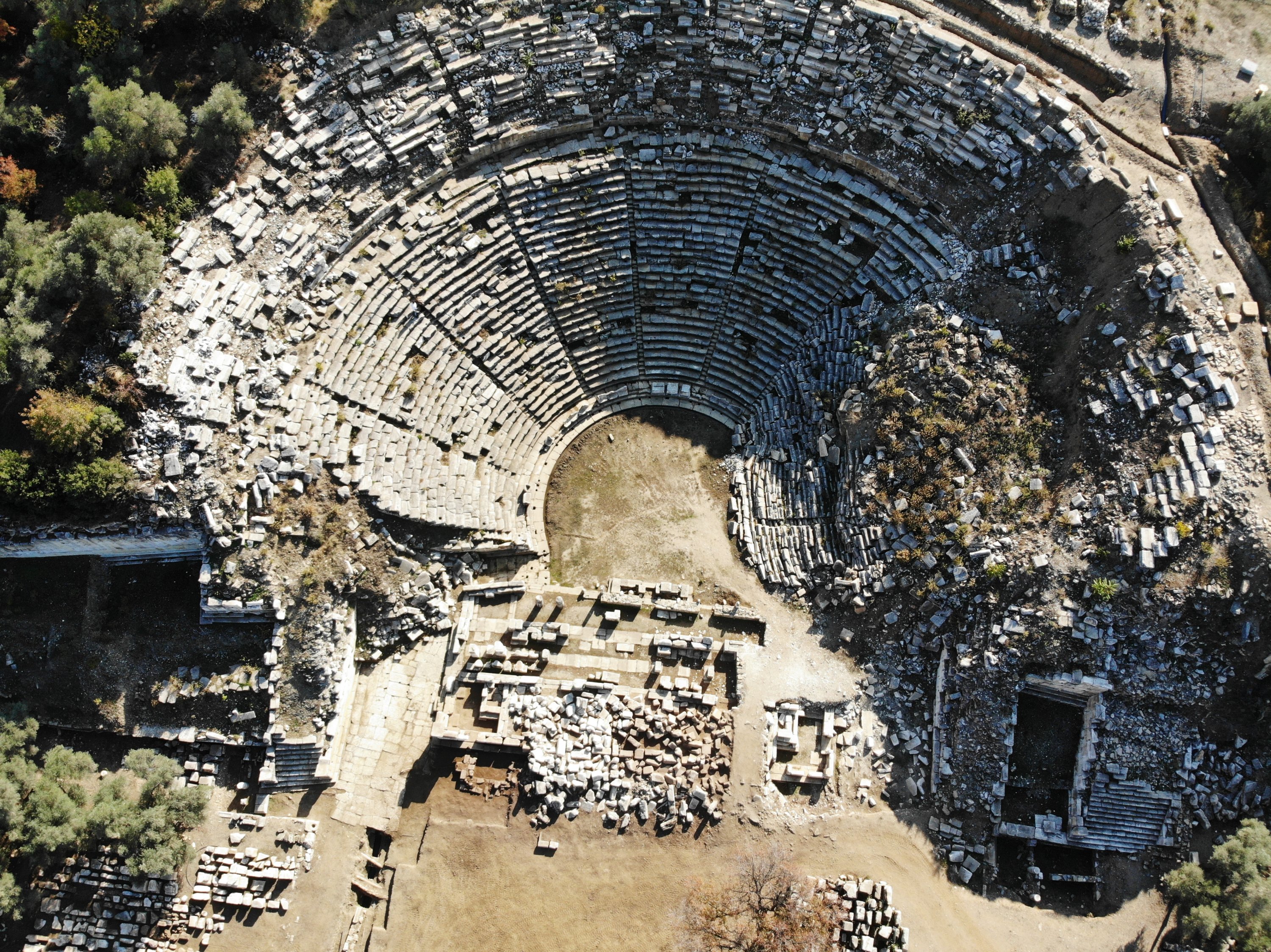 An aerial view from the 2,200-year-old theater in the ancient city of Stratonikeia, Muğla, southwestern Turkey, Nov. 24, 2020. (AA PHOTO)