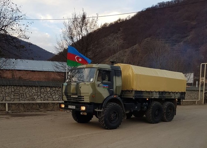 An Azerbaijani military truck in Kalbajar province, Azerbaijan, Nov. 25, 2020. (AA Photo)