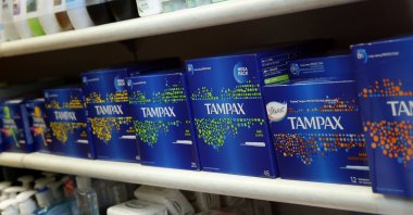 Women's sanitary products on sale at a small pharmacy in London, Friday, March, 18, 2016. (AP Photo)