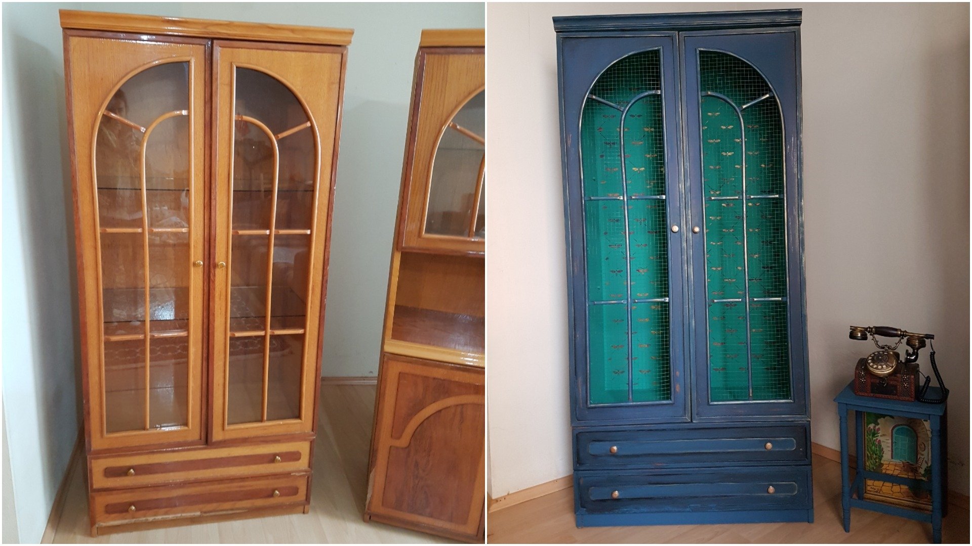 A before and after collage of pictures shows a wardrobe renovation project. (Photos courtesy of Tacihan Yongacı)
