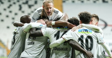 Beşiktaş players celebrate a goal against Malatyaspor during a Süper Lig match in Istanbul, Turkey, Nov. 1, 2020. (AA Photo)
