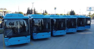 MD9 electriCITY electric vehicles manufactured by Temsa are parked at the company's facilities in Adana, southern Turkey, Nov. 27, 2020. (Photo by Temsa via AA)