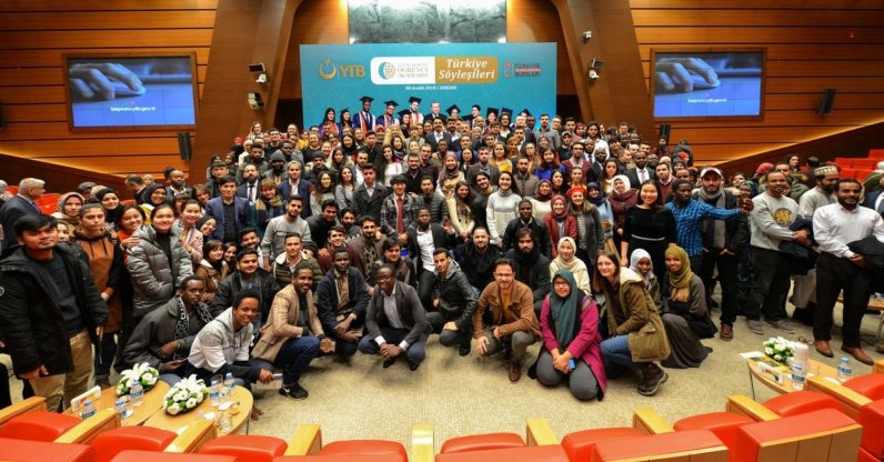 Students pose for a photo at an event of the International Student Academy, in the capital Ankara, Turkey, Dec. 6, 2018. (Courtesy of YTB)