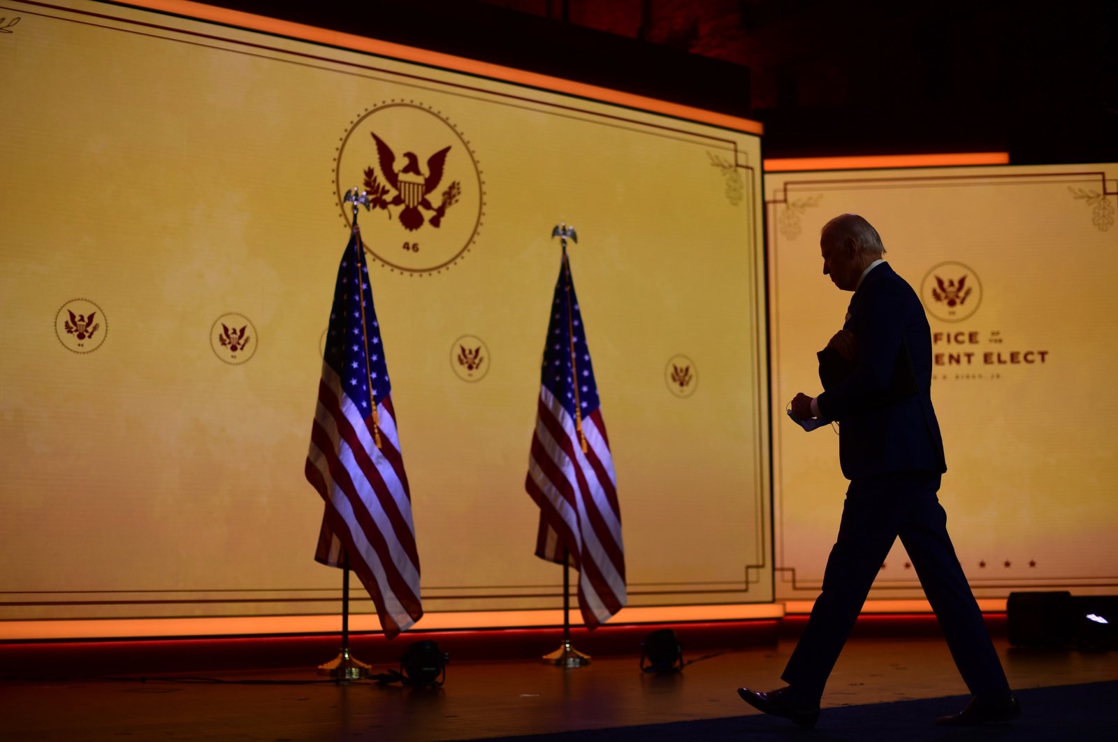 U.S. President-elect Joe Biden departs after delivering a speech at the Queen Theater, Wilmington, Delaware, U.S., Nov. 25, 2020. (AFP Photo)