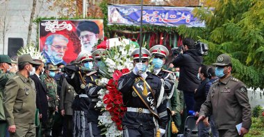 Members of Iranian forces carry the coffin of slain top nuclear scientist Mohsen Fakhrizadeh during his funeral ceremony, Tehran, Iran, Nov. 30, 2020. (AFP Photo)
