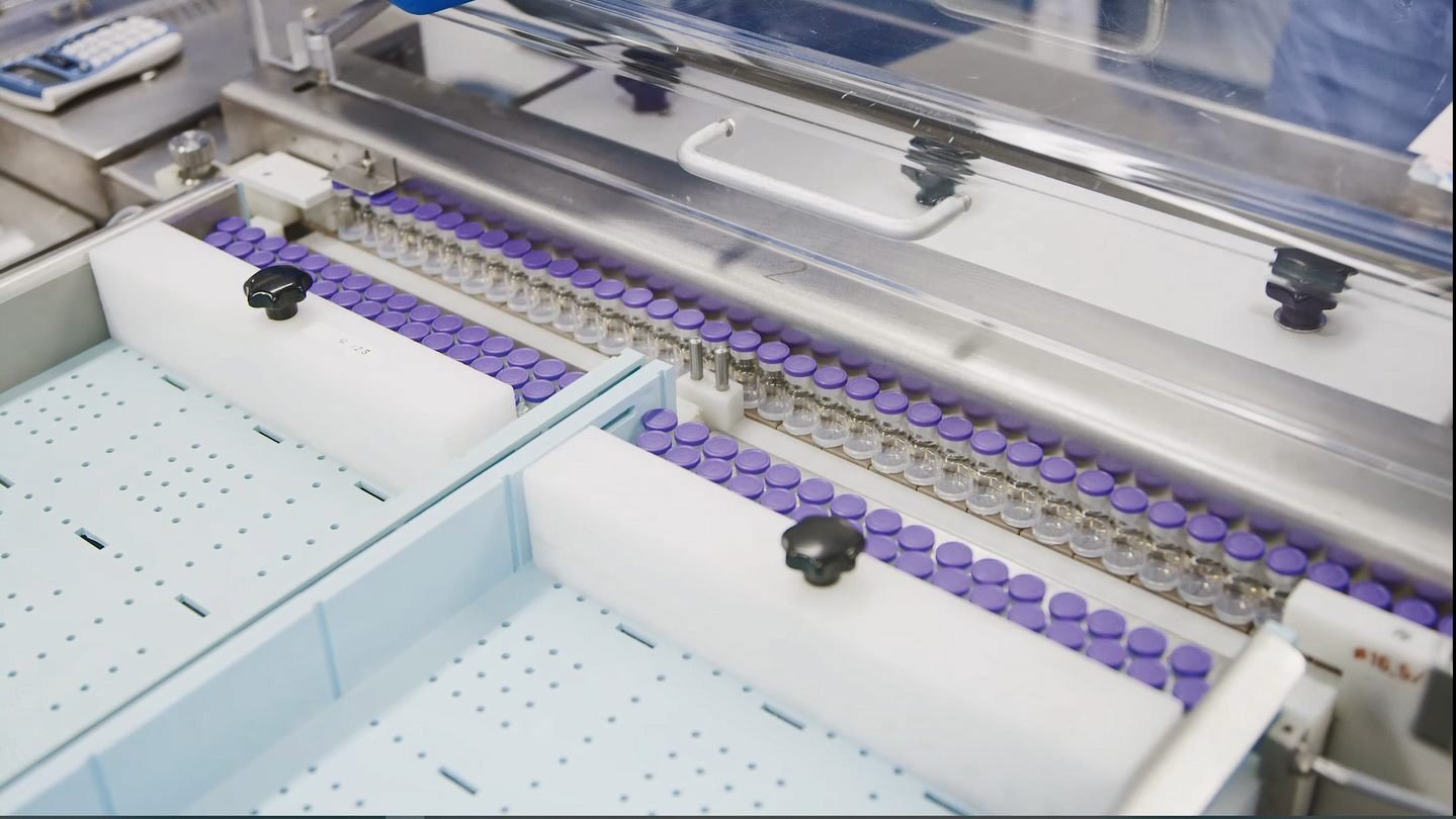 A handout photo made available by Pfizer shows manufacturing operations related to the COVID-19 vaccine at the Pfizer BioNTech in Puurs, Belgium, issued on Nov. 30, 2020. (Pfizer handout via EPA)
