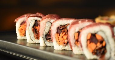 The sushi is wrapped in a layer of pastırma and contains "rami" sauce, çemen and pastırma bits. (AA Photo)