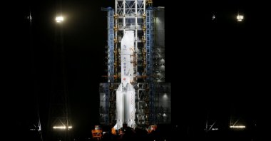 The Long March-5 Y5 rocket, carrying the Chang'e-5 lunar probe, is seen before taking off from Wenchang Space Launch Center, in Wenchang, Hainan province, China, Nov. 24, 2020. (Reuters Photo)