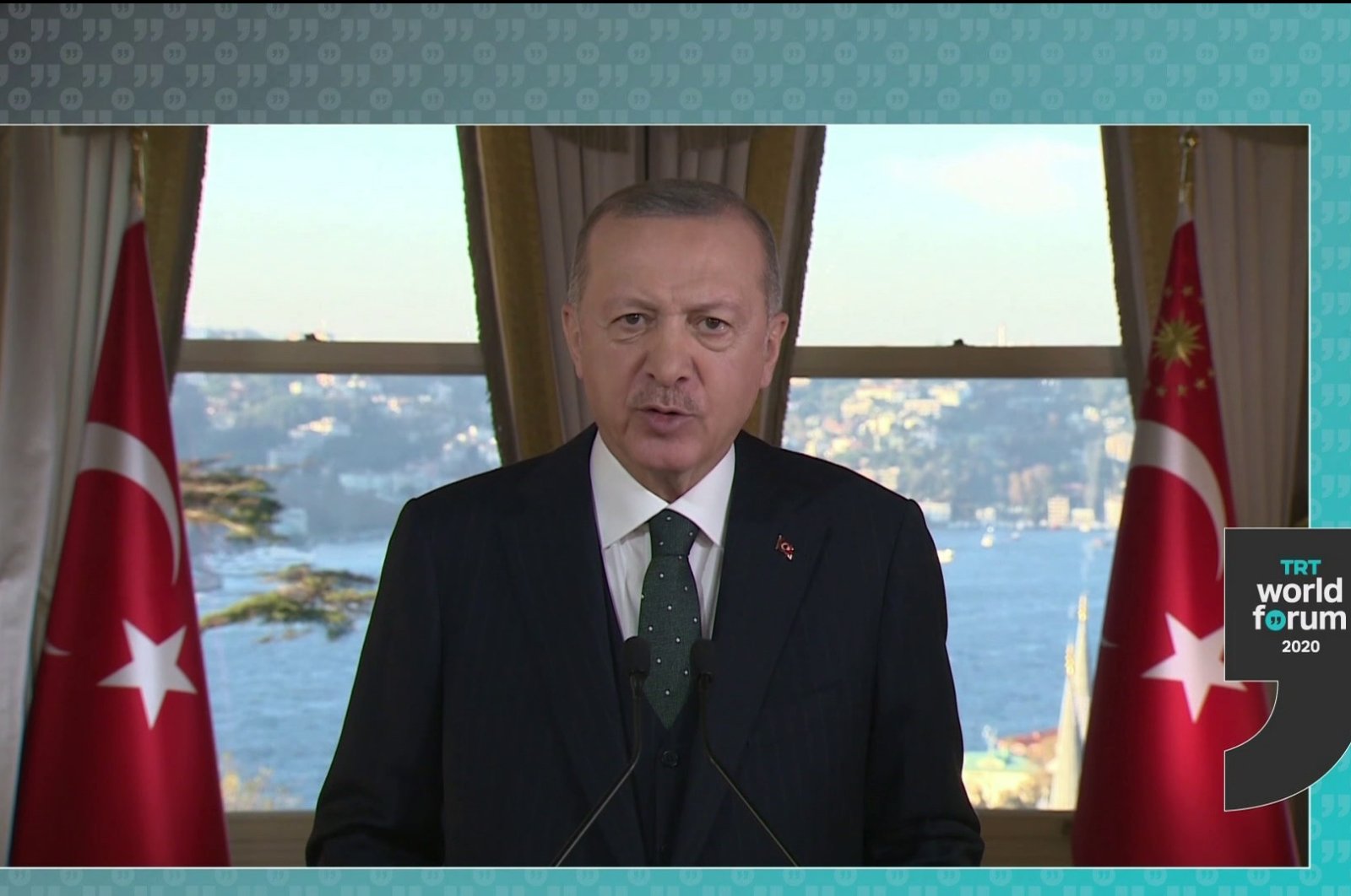 President Recep Tayyip Erdoğan speaks at the inaguartion ceremony of the fourth TRT World Forum, Dec.1, 2020. (IHA)