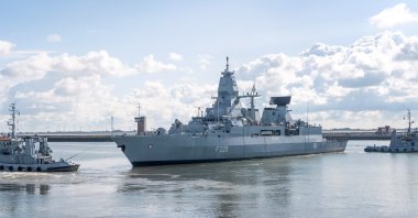 The frigate "Hamburg" runs out of the harbor for a five-month Mediterranean mission as part of the European Union's Irini operation, Lower Saxony, Wilhelmshaven, Aug. 4, 2020. (Photo by Getty Images)