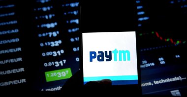 In this photo illustration, popular e-commerce application Paytm's logo is displayed on a smartphone, Oct. 9, 2019. (Getty Images)