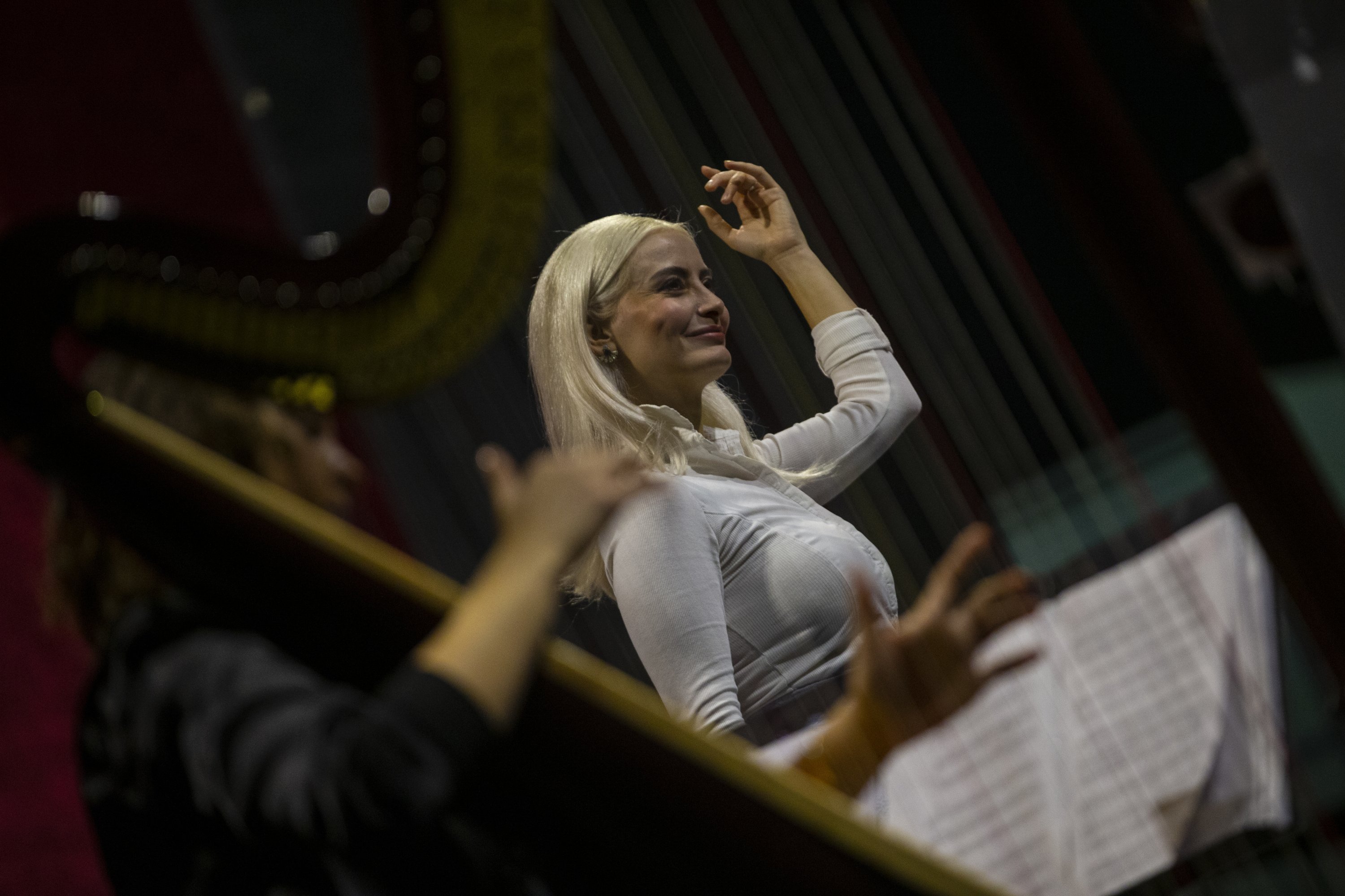 Mezzo-soprano Gülçin Gültekin performs during a rehearsal at the Haşim Işçan Cultural Center in Antalya, southern Turkey, Dec. 2, 2020. (AA PHOTO)