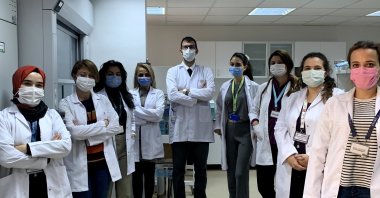 Researchers involved in the project pose at the Ankara University laboratory in the capital Ankara, Turkey, Dec. 2, 2020. (AA Photo)