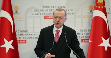 President Recep Tayyip Erdoğan speaks at an event organized by the Justice and Development Party's Women's Branch marking the 86th anniversary of Turkish women’s suffrage in Ankara, Turkey, Dec. 3, 2020. (AA Photo)