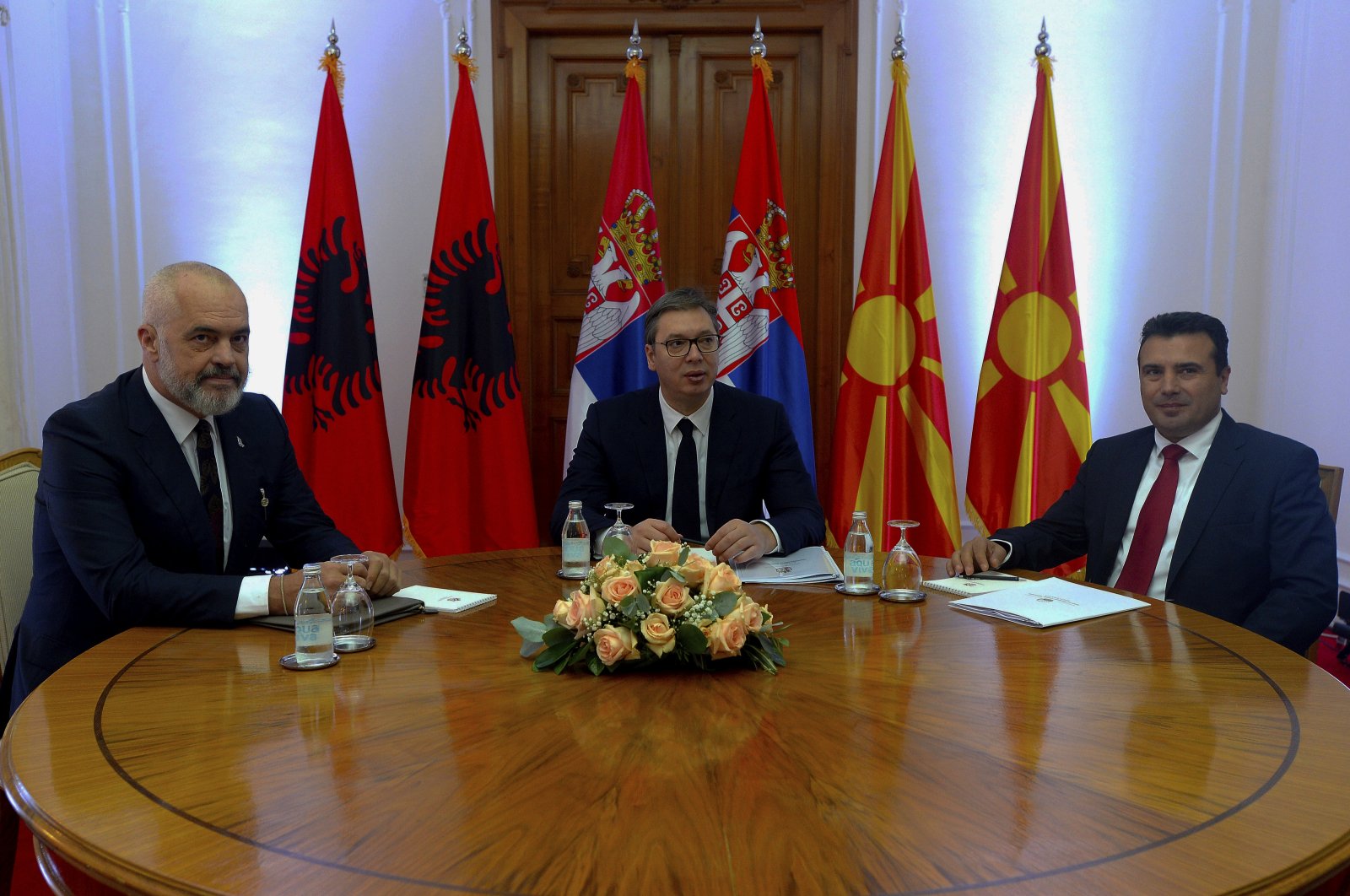 Albania's Prime Minister Edi Rama (L), Serbian President Aleksandar Vucic (C) and North Macedonia's Prime Minister Zoran Zaev during a meeting in Novi Sad, Serbia, Oct. 10, 2019. (AP Photo)