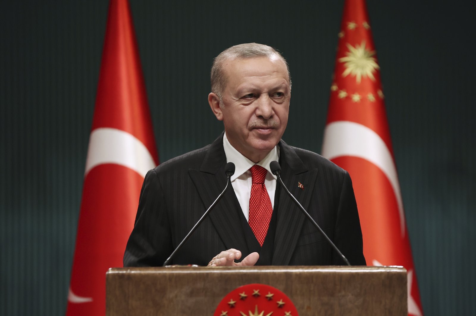 President Recep Tayyip Erdoğan speaks after a Cabinet meeting in Ankara, Turkey, Nov. 30, 2020. (AP Photo)