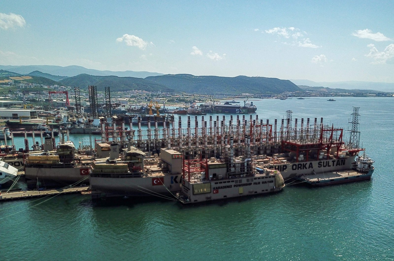 The powerships Orca Sultan (front) and Raif Bey (back) docked in a shipyard in Altinova district, Yalova, Turkey, June 16, 2020. (AFP Photo)