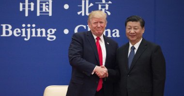 U.S. President Donald Trump and Chinese President Xi Jinping shake hands during a news conference at the Great Hall of the People (GHOP) in Beijing, China, Nov. 9, 2017. (EPA-EFE Photo)