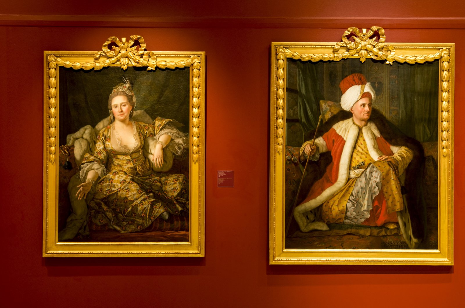 Two paintings are on display at the Pera Museum's Intersecting Worlds: Ambassadors and Painters exhibition seen in this photo provided on Dec. 4, 2020. (Photo courtesy of Pera Museum)