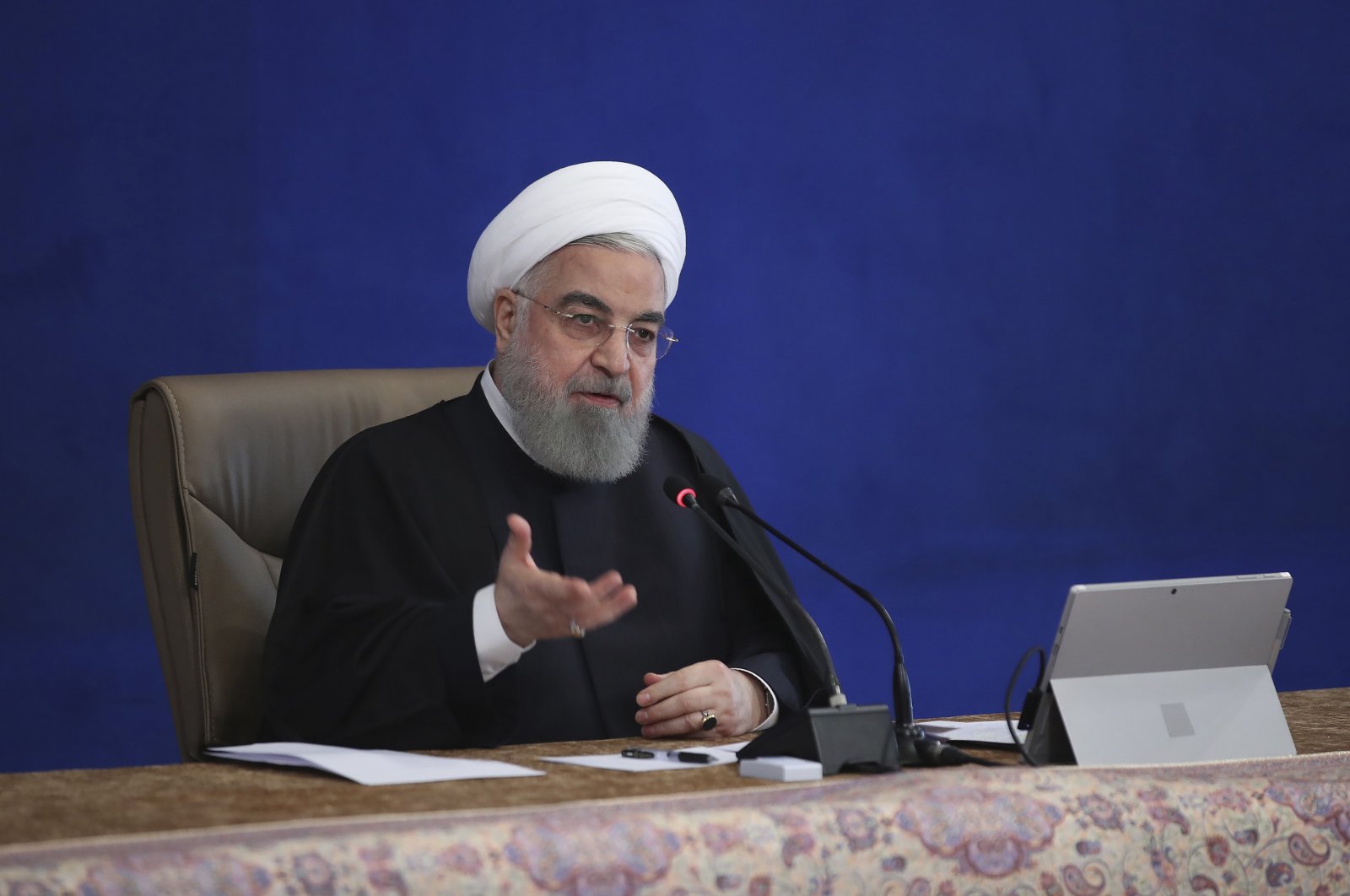 Iranian President Hassan Rouhani speaks in a cabinet meeting in Tehran, Iran, Dec. 2, 2020. (Iranian Presidency Office via AP)