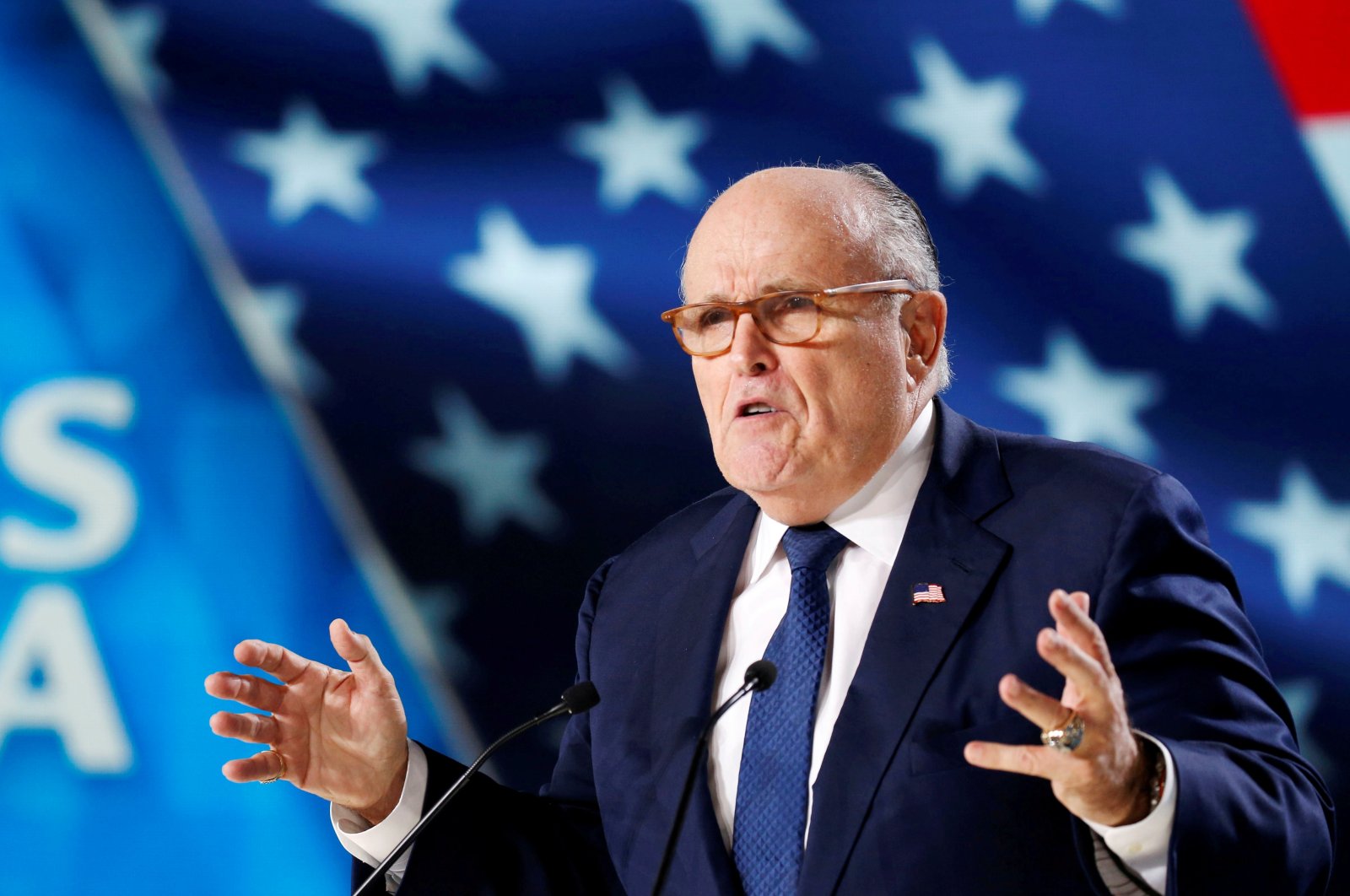 Rudy Giuliani, former Mayor of New York City, delivers his speech as he attends the National Council of Resistance of Iran (NCRI), meeting in Villepinte, near Paris, France on June 30, 2018.  (Reuters Photo)