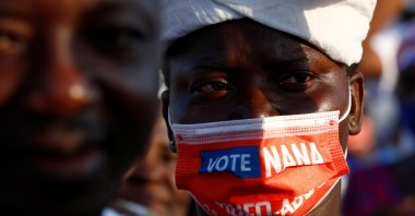A supporter of Ghana's President Nana Akufo-Addo attends the final electoral campaign ahead of the presidential and parliamentary elections, in Accra, Ghana Dec. 5, 2020. (Reuters Photo)