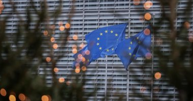 European Union flags fly outside the European Commission building in Brussels, Belgium, Dec. 7, 2020. (AFP Photo)