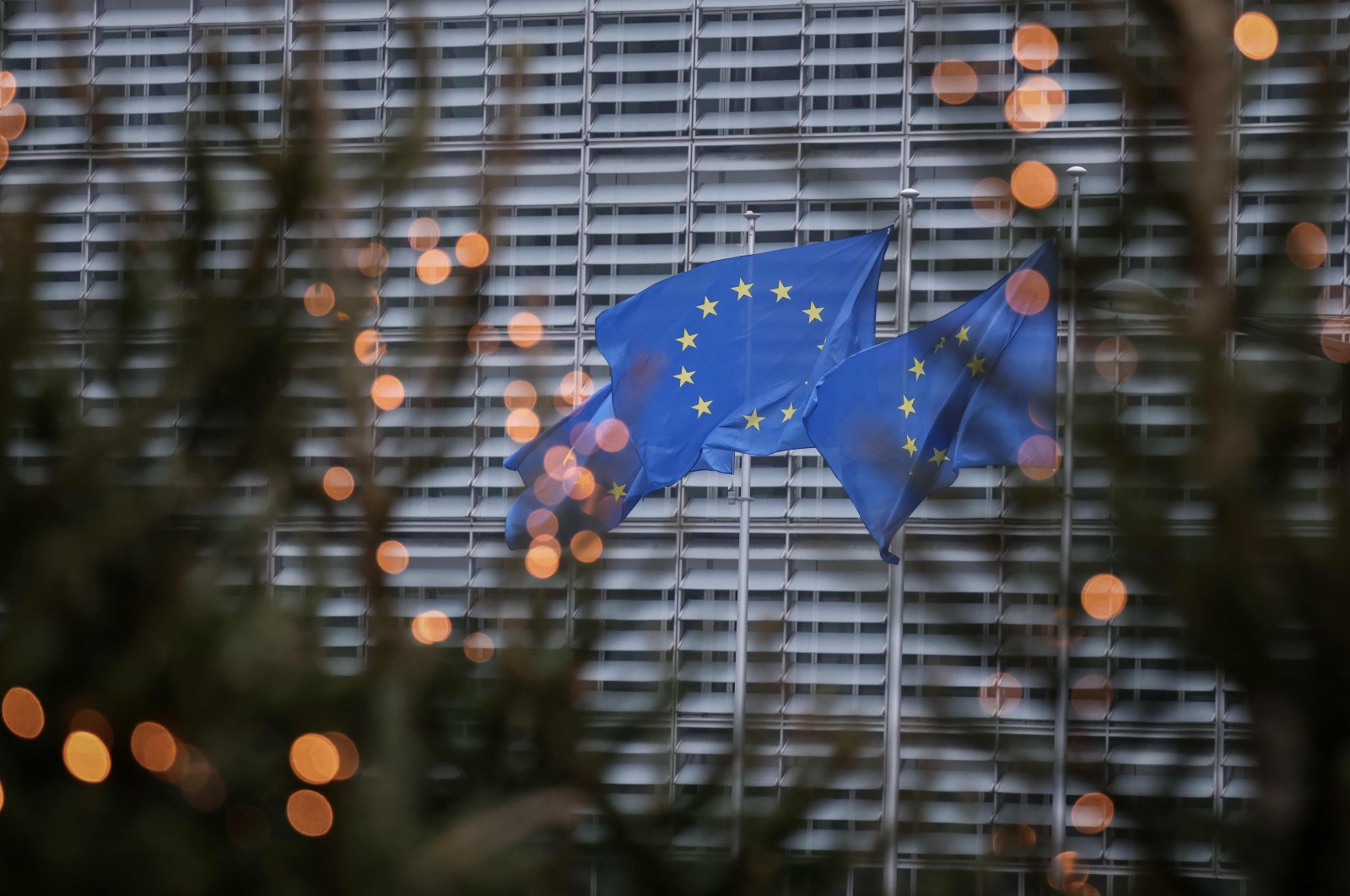 European Union flags fly outside the European Commission building in Brussels, Belgium, Dec. 7, 2020. (AFP Photo)
