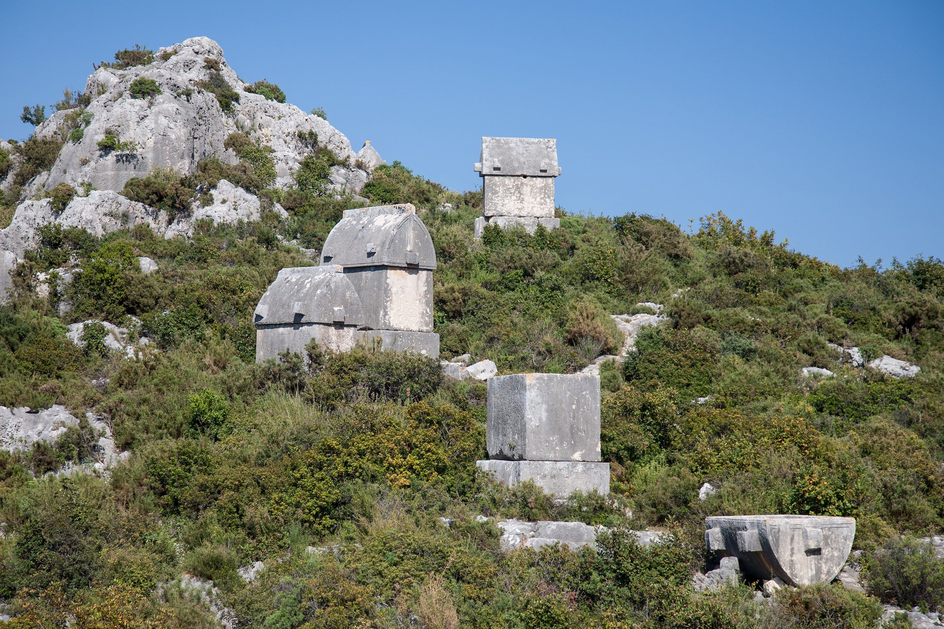 Lycian tombs in Kaleköy (Simena) along the Lycian way, the long-distance trekking route passing through Muğla, Turkey. (Shutterstock Photo)