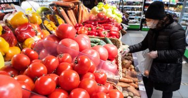 Azerbaijani tomatoes are displayed for sale at a supermarket in Moscow on Dec. 9, 2020. (AFP Photo)