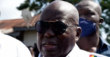 Ghanaian incumbent President Nana Akufo-Addo, and candidate of the ruling New Patriotic Party (NPP), speaks to the press after casting his vote at a polling station in the Eastern Region district of Kyebi, Dec. 7, 2020. (AFP Photo)
