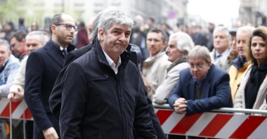 Paolo Rossi attends the funeral of former Italy coach Cesare Maldini at the Sant'Ambrogio Basilica in Milan, Italy, April 5, 2016. (AP Photo)
