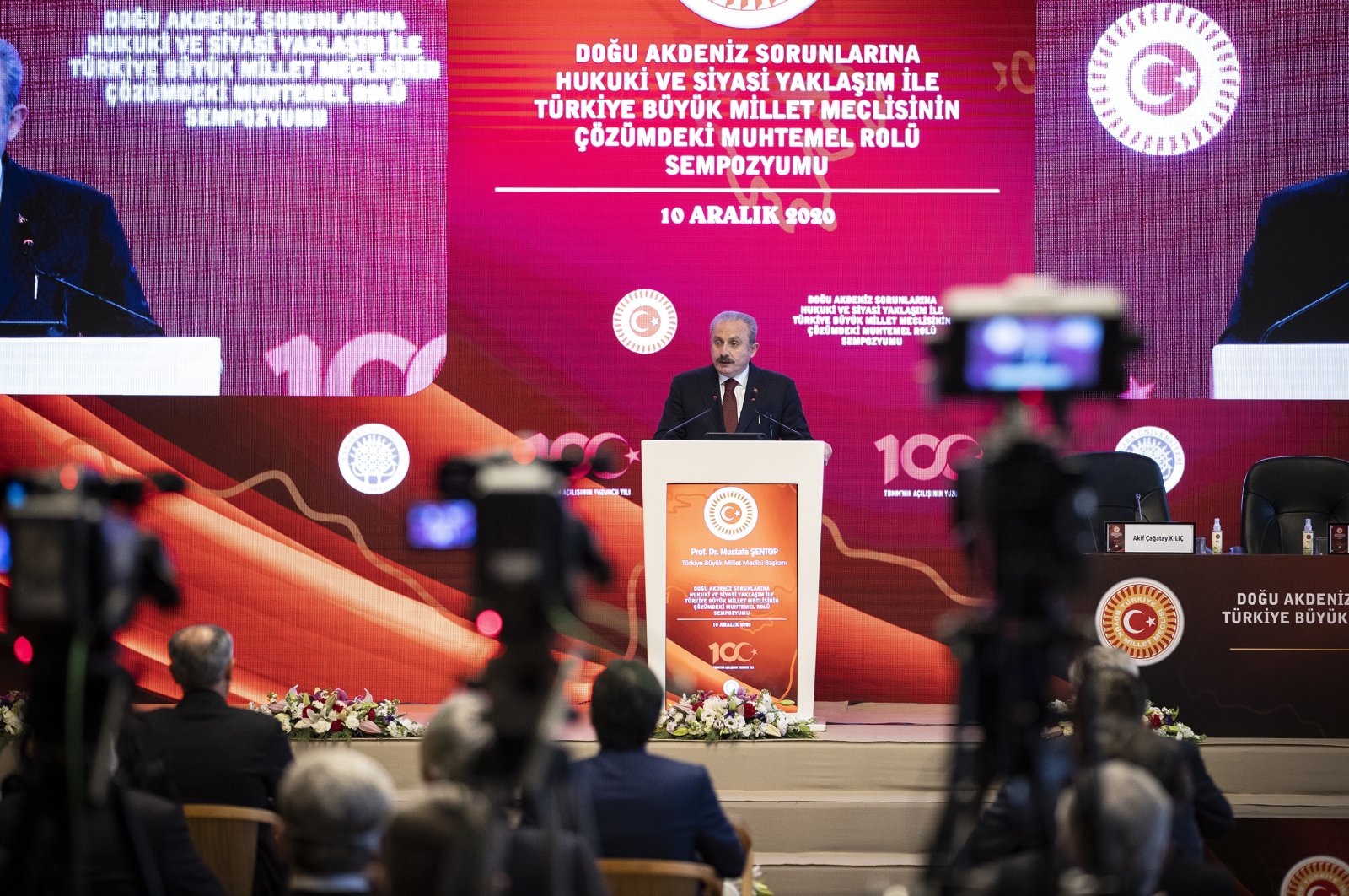 Parliament Speaker Mustafa Şentop speaks at a symposium on the role of Parliament in the solution to the Eastern Mediterranean conflict, Ankara, Turkey, Dec. 10, 2020. (AA Photo)