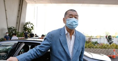 Media mogul Jimmy Lai Chee-ying, founder of Apple Daily, arrives at West Kowloon Courts to face charges related to an illegal vigil assembly commemorating the 1989 Tiananmen Square crackdown, in Hong Kong, China Oct. 15, 2020. (Reuters Photo)