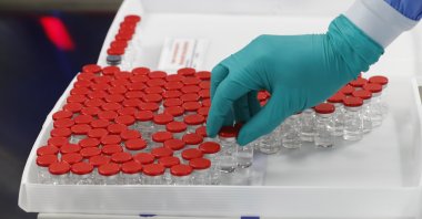 The process of pre-production of Russia's Gam-COVID-Vac vaccine against COVID-19, registered under the trade name Sputnik V, developed by the Gamaleya Center of Epidemiology and Microbiology in coordination with the Russian Defence Ministry, at the facility of Russia's biotechnology company BIOCAD in Strelna, outside Saint Petersburg, Russia, Dec. 4, 2020. (EPA Photo)