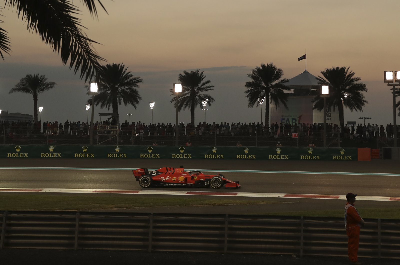 Ferrari driver Sebastian Vettel steers his car during the Formula One Abu Dhabi Grand Prix, at the Yas Marina racetrack in Abu Dhabi, UAE, Dec.1, 2019. (AP Photo)
