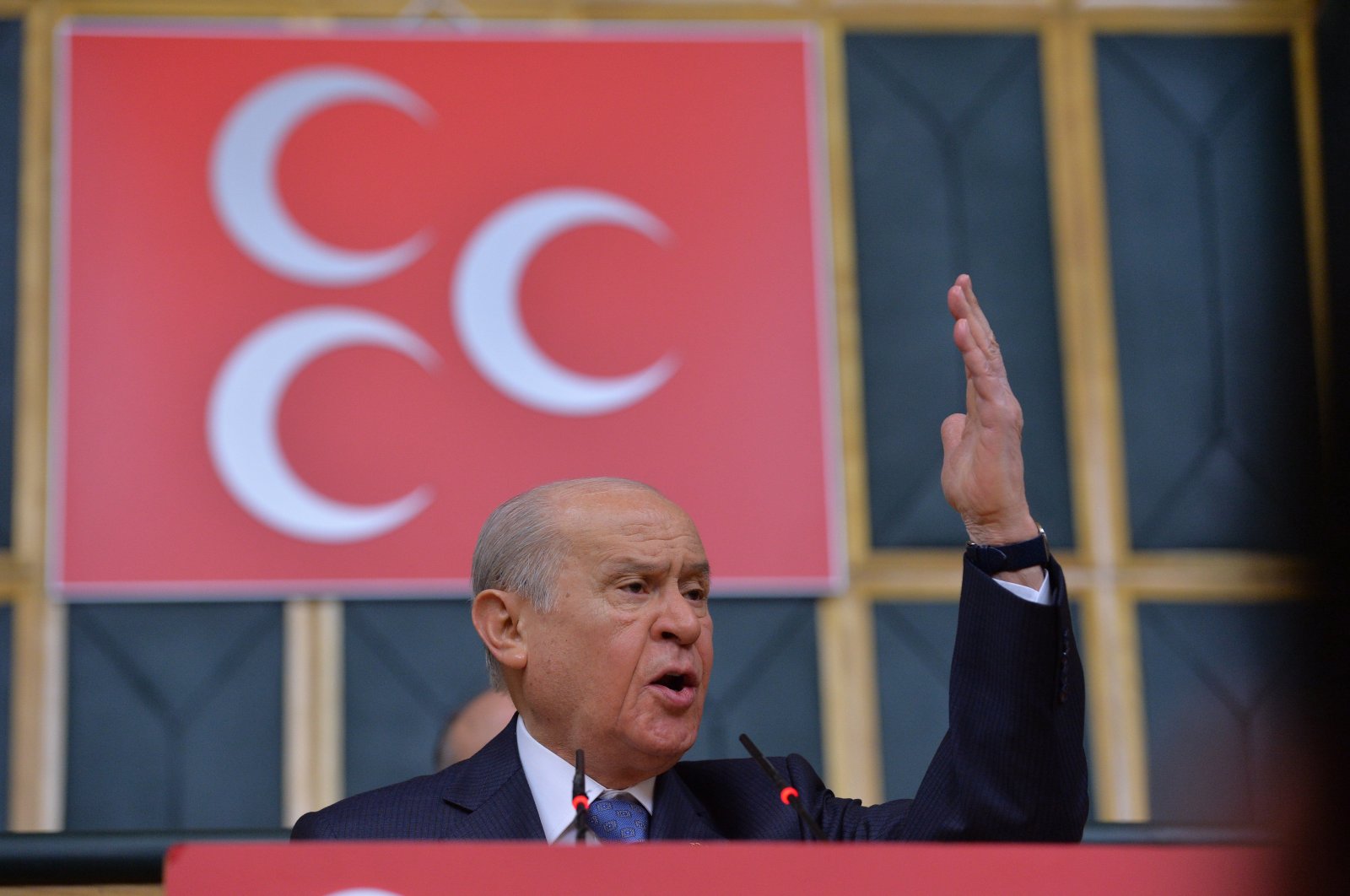 MHP leader Devlet Bahçeli speaks at his party's group meeting at Parliament, March 6, 2018. (Photo by Ali Ekeyilmaz)