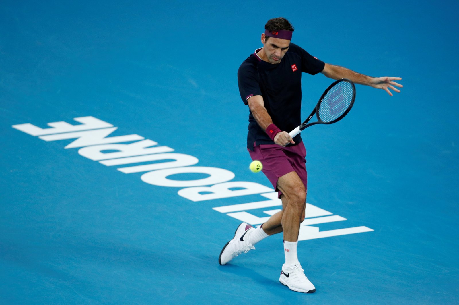 Roger Federer in action during an Australian Open semifinal match against Novak Djokovic, in Melbourne, Australia, Jan. 30, 2020. (Reuters Photo)