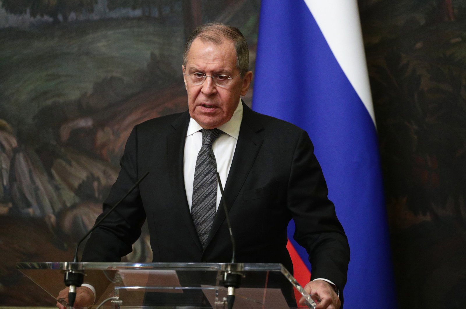 This Russian Foreign Affairs Ministry handout photo shows Foreign Minister Sergei Lavrov during a news conference in Moscow, Russia, Dec. 14, 2020. (EPA Photo)